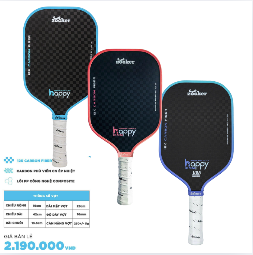 Vợt Pickleball Zocker Happy HP3 Premium Quality