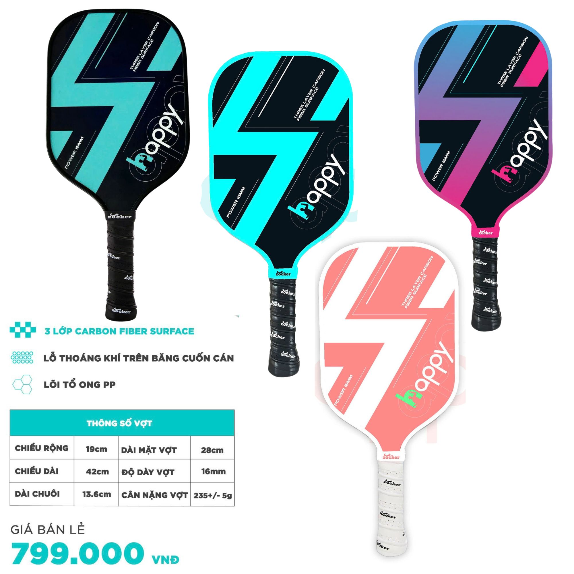 Vợt Pickleball Zocker Happy HP1 Standard