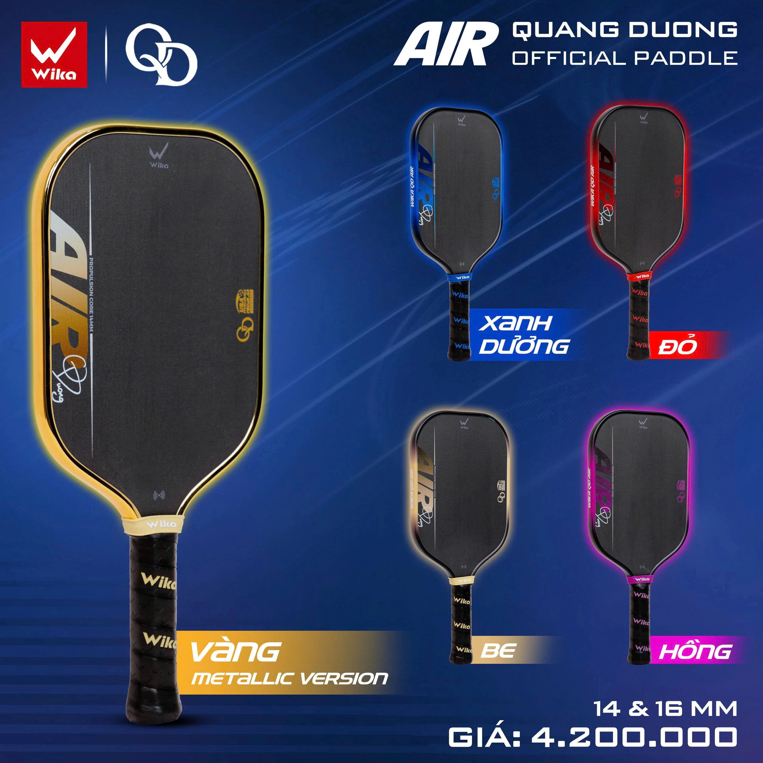 Vợt Pickleball Wika Quang Dương Air (14mm-16mm)